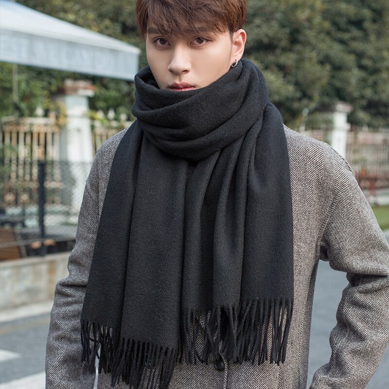 100% Wool Scarf Men Purple Echarpe Luxury Brand Bufanda Hombre Winter Cashmere Scarf Male Warm Solid Pashmina Shawls