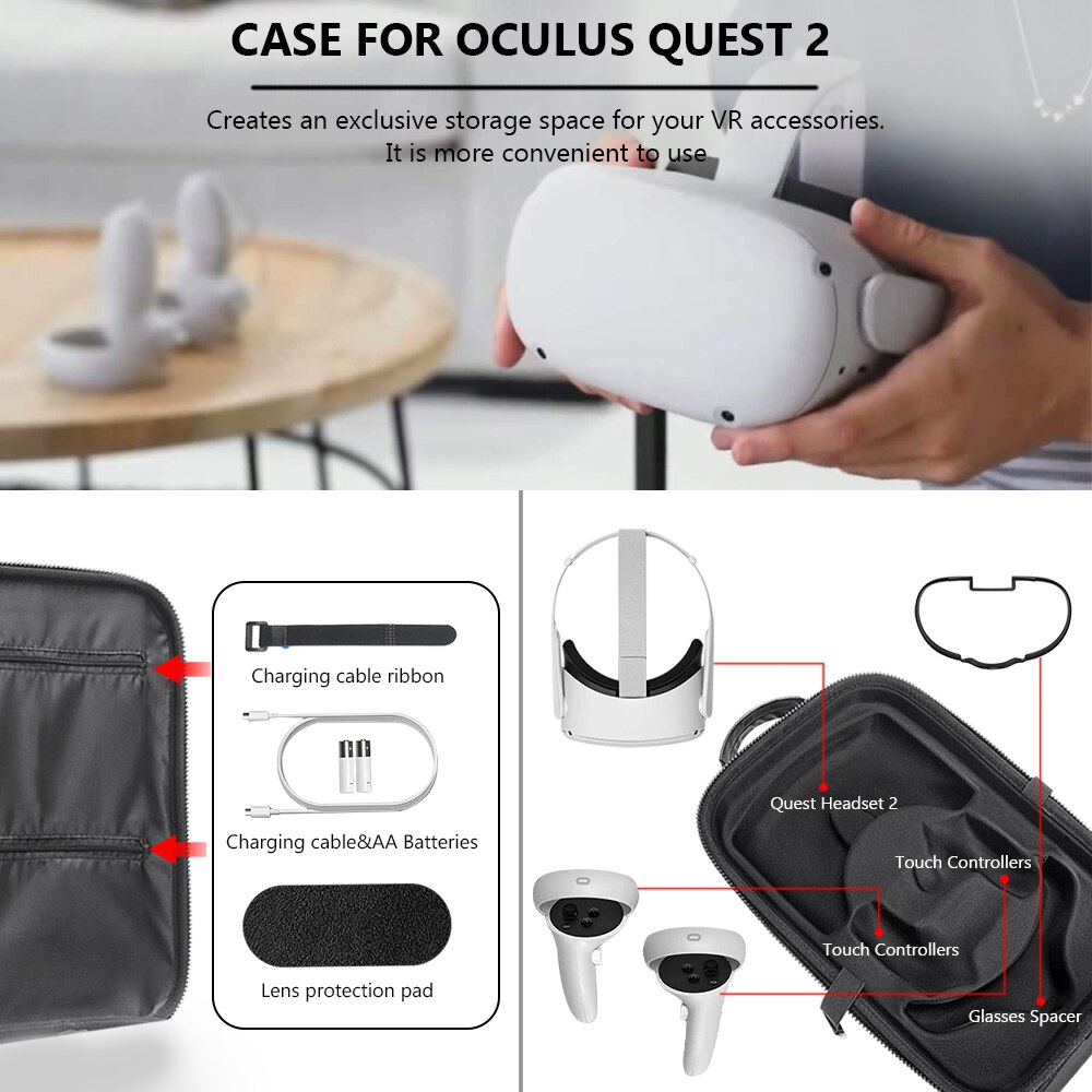 Eva protect vandtæt taske til oculus quest vr briller gaming headset og tilbehør rejsetaske taskeæske
