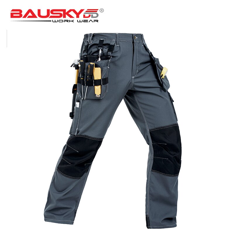 Bauskydd-pantalón mecánico con múltiples bolsillos para hombre, pantalón de trabajo gris con rodilleras, pantalones de carpintero,
