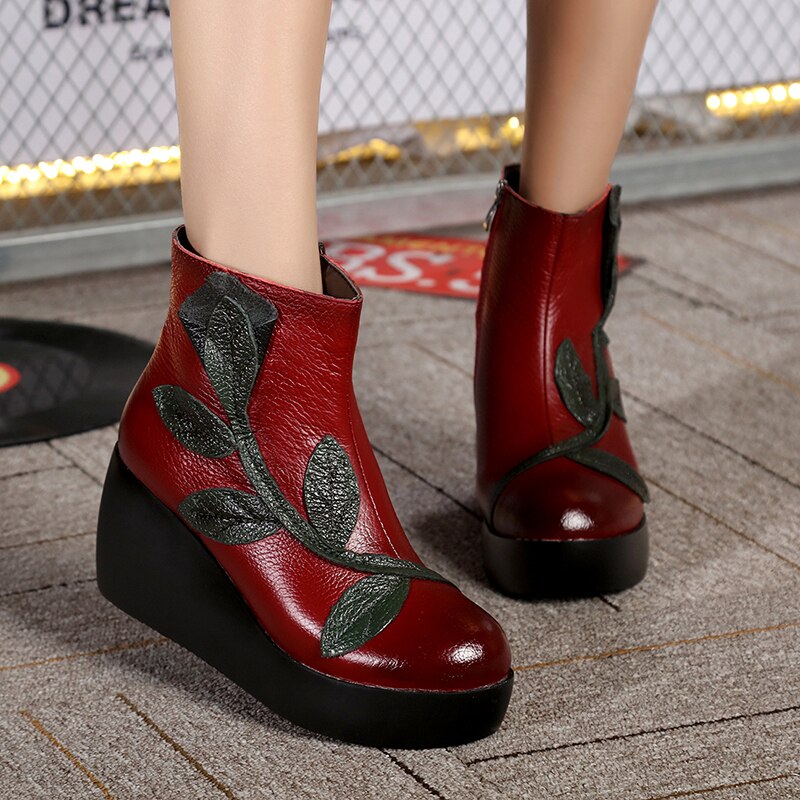 GKTINOO Style ethnique bottines en cuir véritable chaussures Vintage maman femmes chaussures rétro bottes à la main pour les femmes