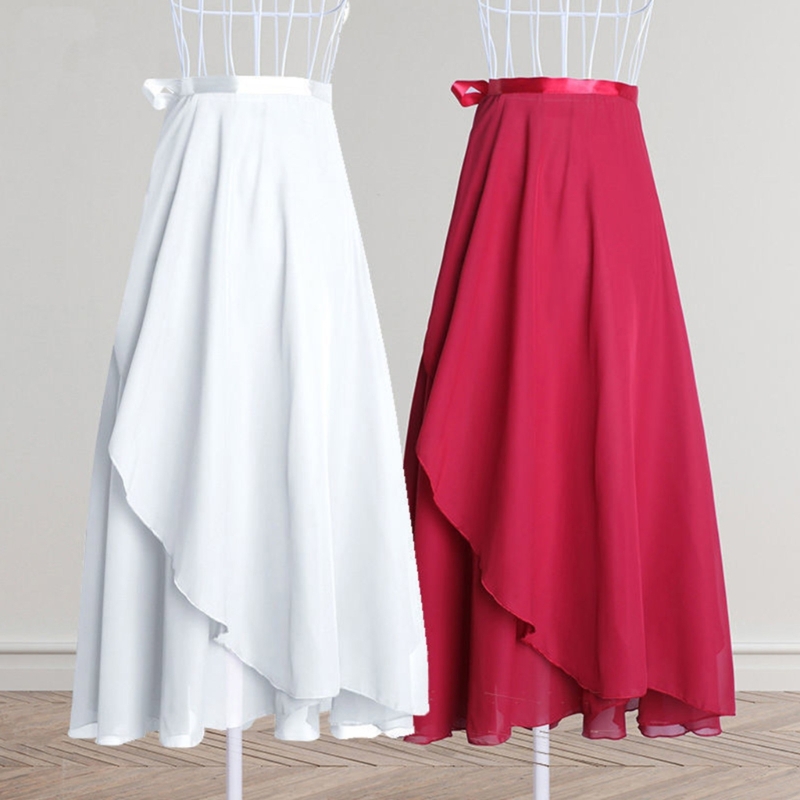 Lange Tanzröcke für Damen, Chiffon-Wickelrock, Mädchen, asymmetrischer Ballett-Wickelrock