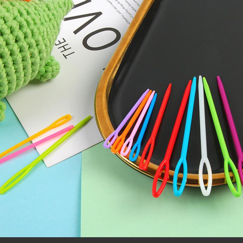 100 Uds. Agujas de tejer de plástico de colores mezclados 5,5-15cm ganchos de ganchillo aguja de hilo de lana niños DIY suéter herramientas de tejer accesorio