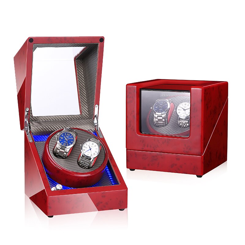 Devanadera de reloj mecánico con pantalla LED, soporte de caja de almacenamiento de joyería, agitador de Motor, rotador automático silencioso, 5 modos: cyan