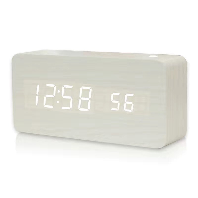 Led træ vækkeur ur bord stemmestyring vågne lys digitalt træ ur alarm usb/aaa powered ure bord boligindretning: L hvid hvid