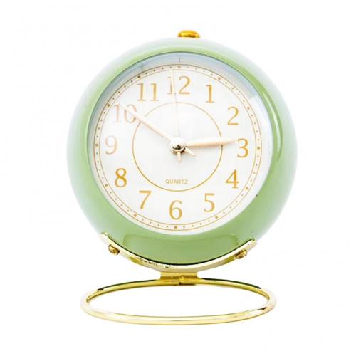 Mini Cute Desktop Metal Round Alarm Clock Night Light Home Bedroom Decoration: Graygreen
