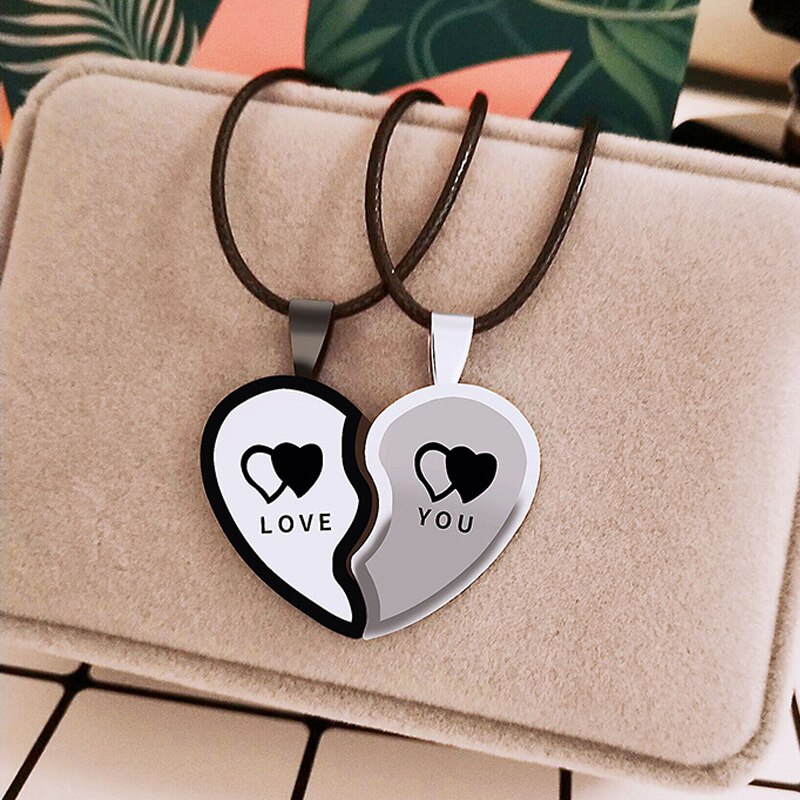 couple necklace paired Heart stainless Steel Couple Necklace for Lovers Love You Pendants Neck Chain collar Friendship jewelry: 11