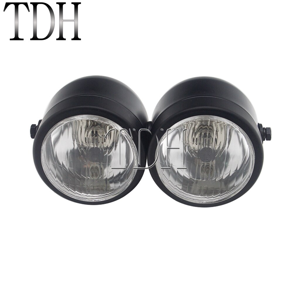 Motorcycle Retro Headlight Mesh Grill Twin Dual Cafe Racer Front Head Light Lamp Bracket Mask Kits For Harley Dirt Bikes: A black clear