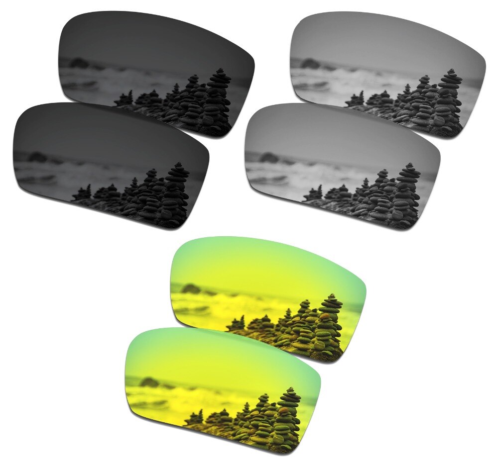 Smartvlt 3 par polariserede solbriller erstatningsglas til oakley gascan stealth sort og sølv titanium og 24k guld