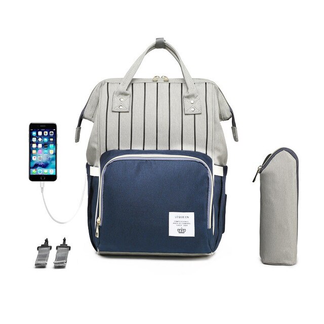 Diaper Bag Backpack Lequeen Large Baby Bag with Changing Pad Travel Back pack Built in USB Waterproof Maternity Bag: 16