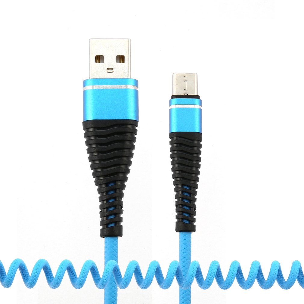 spiral type-c hann skjøteledning datasync lader metalltråd ladekabel usb-c type c kabel strukket spiralfjær til samsung