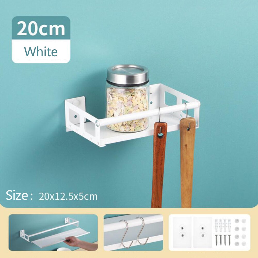 Kitchen Organizer Accessories Wall Mount Bracket Bottle Rack Storage Rack Spice Jar Rack Kitchen Gadget Supplies Bathroom Rack: White 20cm