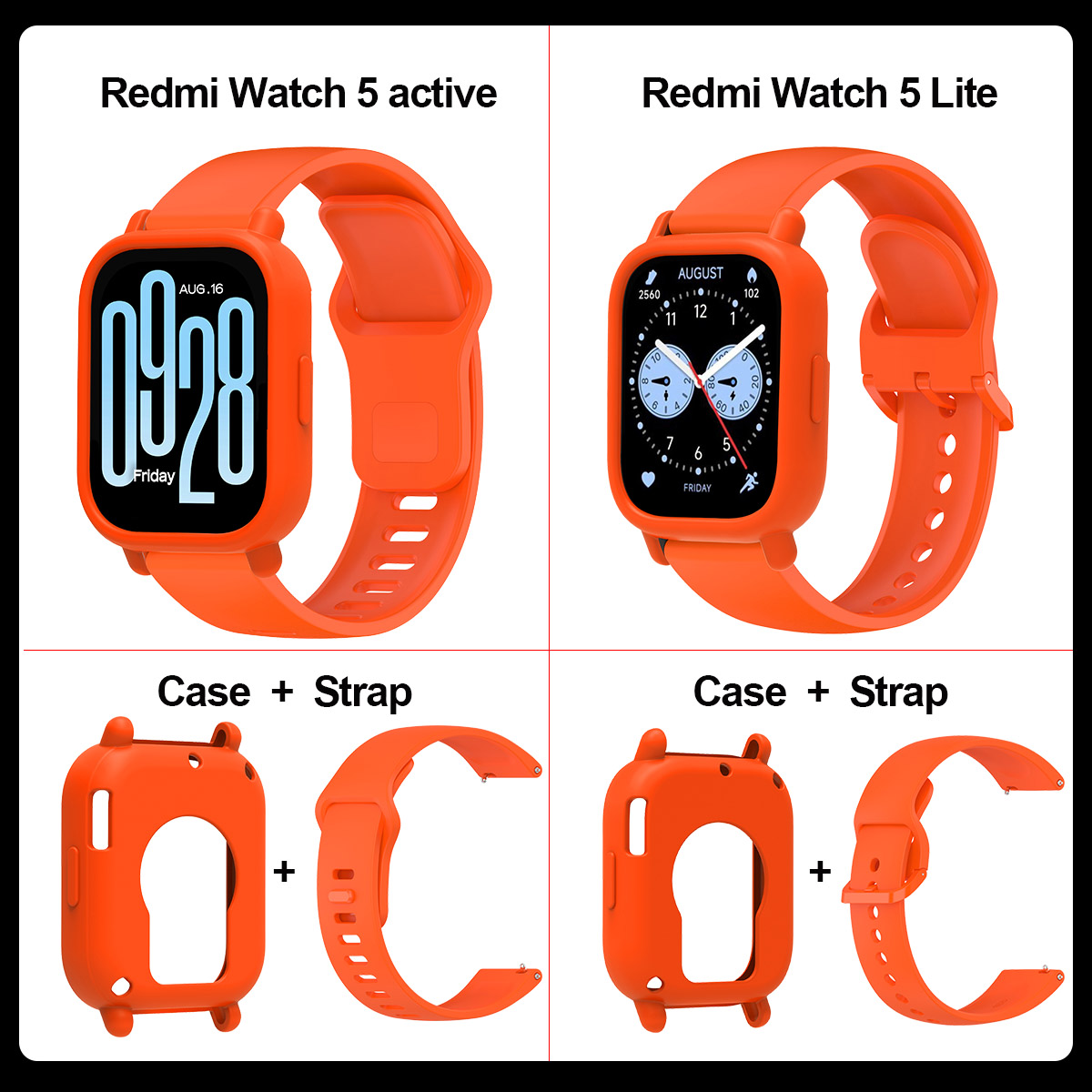 2pcs/set Stylish Band+Case For Redmi watch 5 Active Sport SmartWatch WristBand For Redmi watch 5 Lite Bracelet Band: XXL / Sky Blue