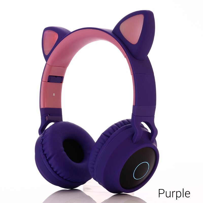 LED Cat Ear Noise Cancelling Headphones Bluetooth 5.0 Young People Kids Headset Support TF Card 3.5mm Plug With Mic: Pruple no Box