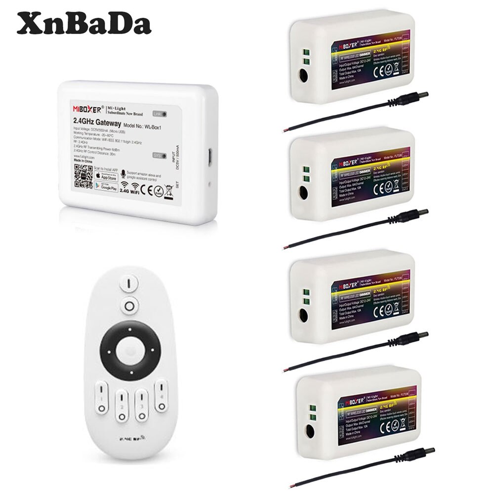 Milight LED Controller Kit FUT007 Remote 2.4G 4-Zone Dimmer Controller WL-Box1 WIFI For 2835 5050 Single Color Light DC12-24V: Combination 4