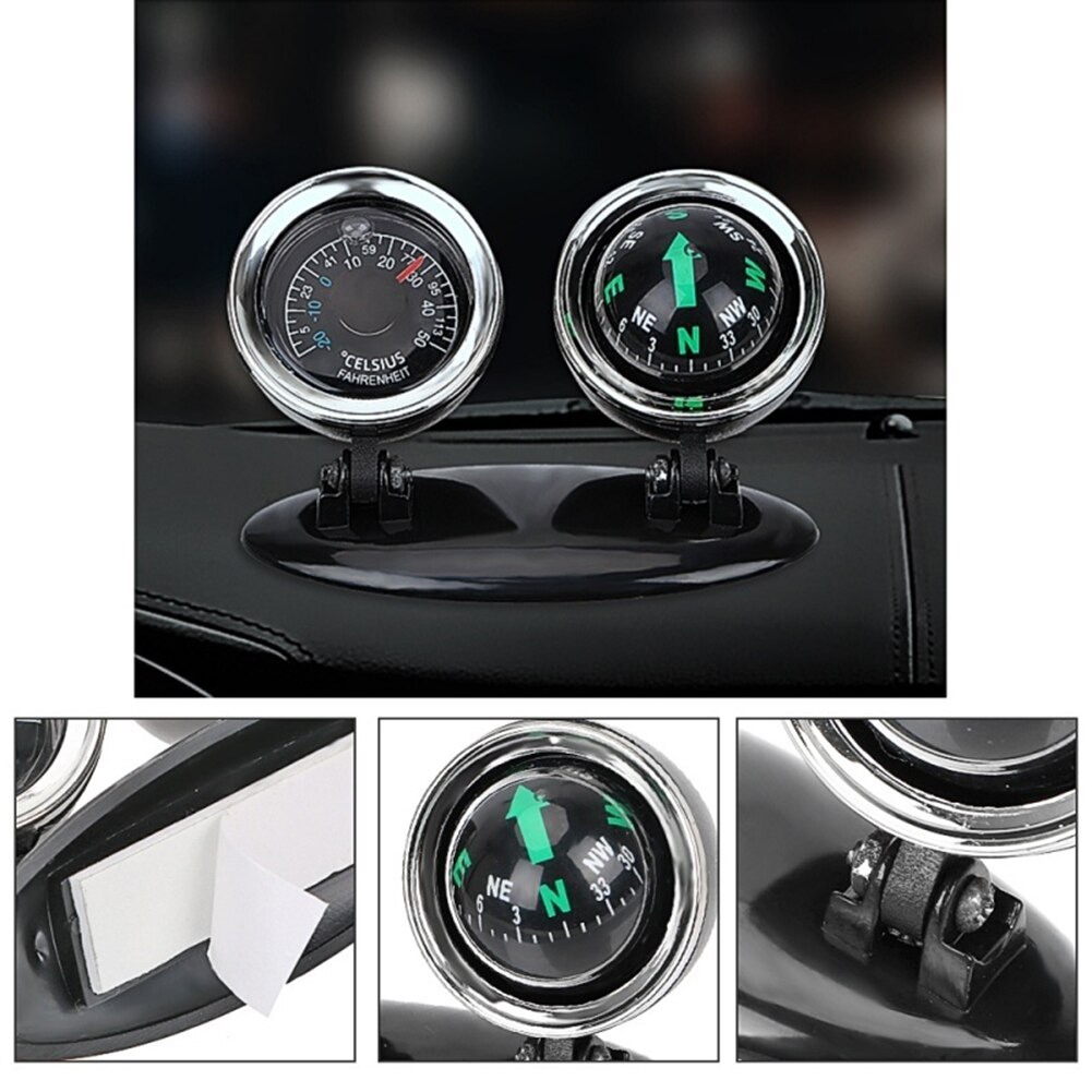 2-in-1 Car Vehicle High Precision Compass Thermometer Guide Ball Interior Decor