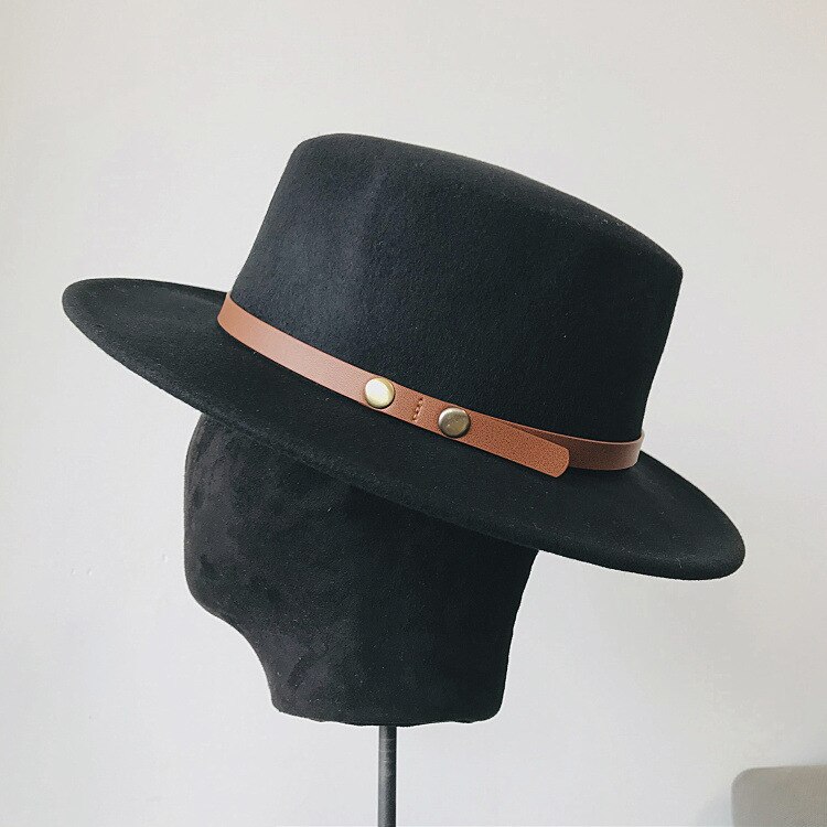 Winter Fahsion Hoeden Voor Vrouwen Fedora Met Riem Rond Wit Zwart Schipper Wol Hoed Porkpie Stijl Verstelbare Tovenaar