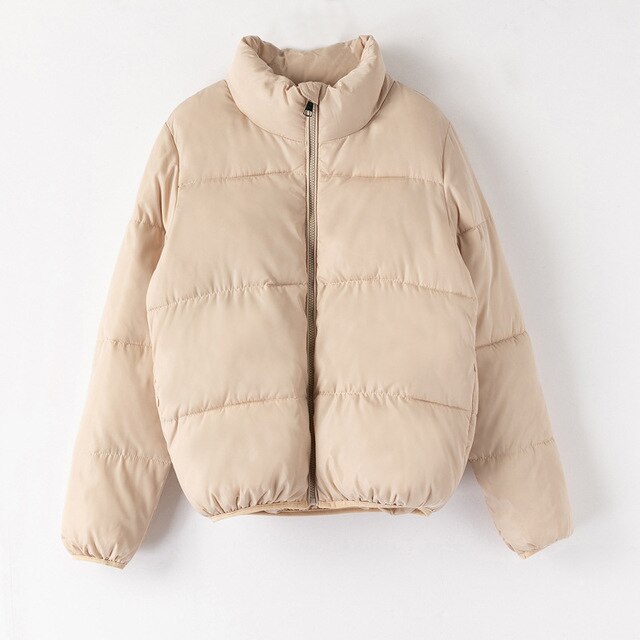 bulle manteau femmes solide Parka col montant surdimensionné court Parka hiver femme bouffant épaissir veste Mujer: Khaki / M