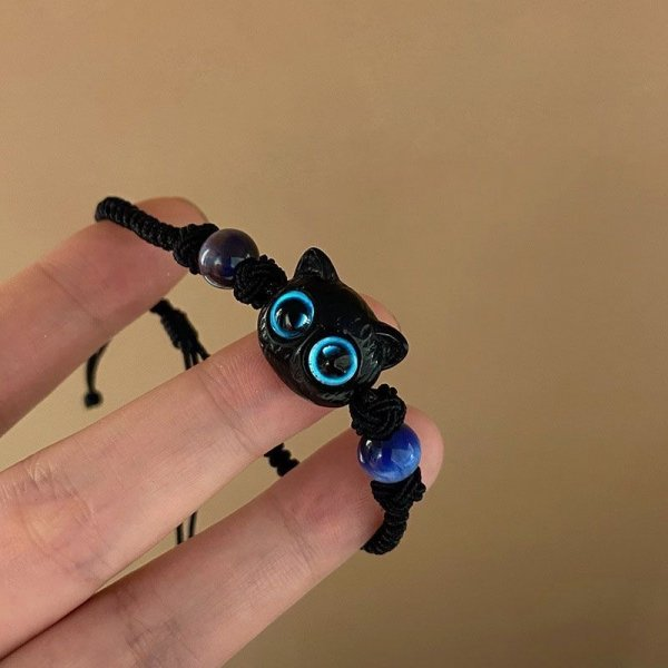 Pulsera de gato bonita hecha a mano para parejas, cuerda de mano única y para mujeres y hombres, pulsera tejida con cuentas, de joyería para la muñeca: Cobalto violeta