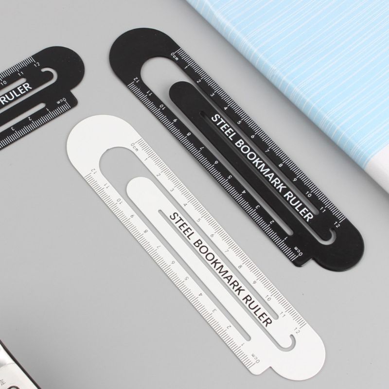 12cm Paperclip Bookmark Ruler Metal Black White Markers Drawing Ruler Measuring Ruler Scale Tool 1014