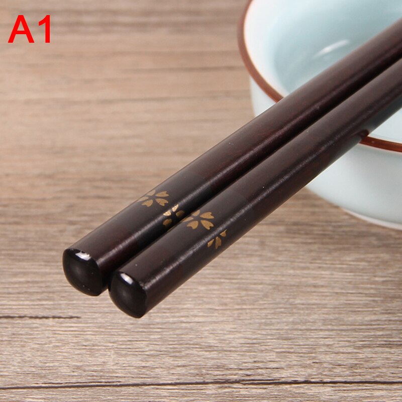 Japanese Style Natural Wooden Chopsticks Folwer Chopsticksc Kitchen Tableware 22.5cm: A1