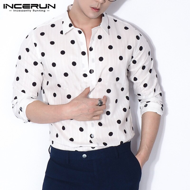 INCERUN blanc hommes vague Point chemise nouvelle mince manches longues revers littéraire Sofe Slim décontracté hommes Streetwear Camisas