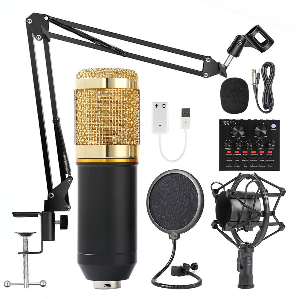 Microfono Condensatore BM800 - Microfono Omnidirezionale Cablato per Computer KTV Radio: Black Package 2 V8
