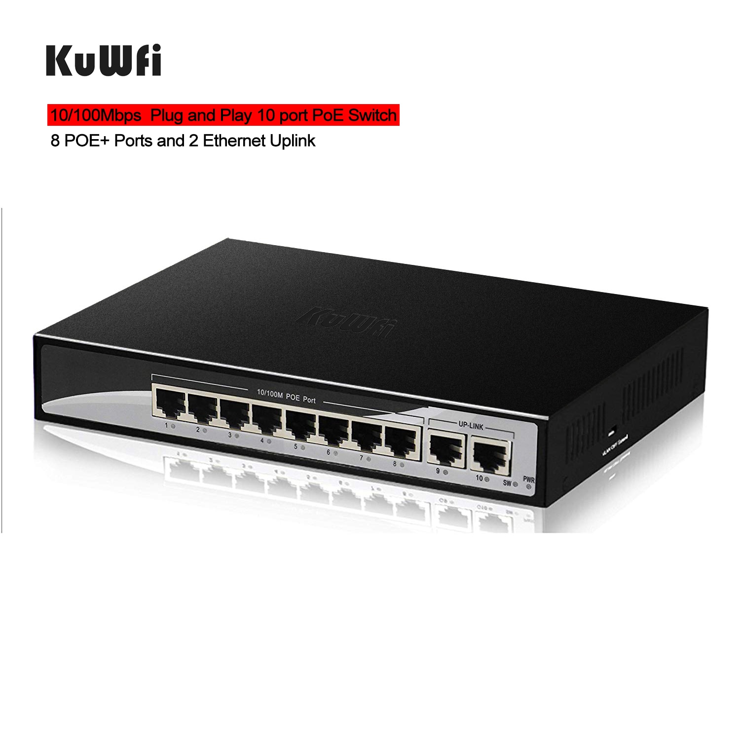 10 Poort Plug En Play Poe Switch 100Mbps Ethernet Netwerk Switch 8 Poe Poorten & 2Uplink Ethernet Voor ip Camera-48V