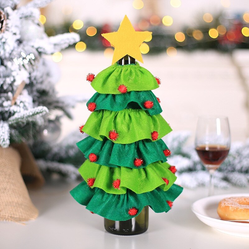 Christmas Tree Wine Bottle Cap Cover Set Christmas Party Table Decoration: Light green