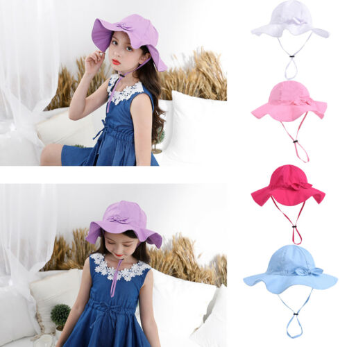 Toddler Kids Baby Girl Sun Hat Brim Summer Bucket Beach Headwear Cap 5 Colors AU