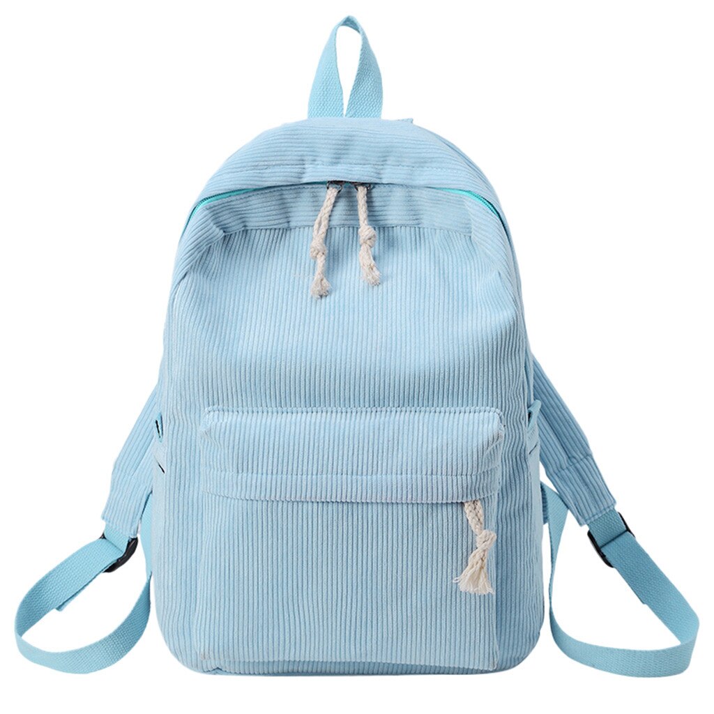 # H30 mochila escolar feminina, mochila veludo com zíper sólido, estilo coreano, para estudantes: Blue