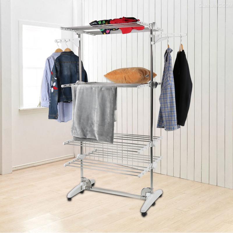 Multifunction 4 Tiers Adjustable Clothes Airer Stainless Laundry Rack Hanging Drying Folding Hanger For Clothes Space Saver HWC