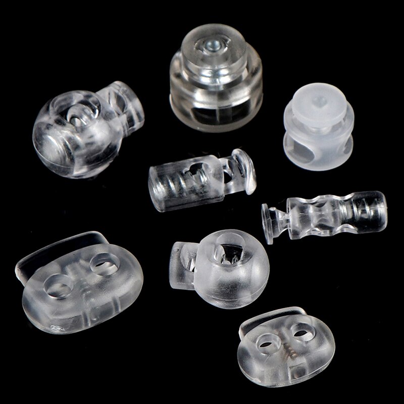 10pcs Transparent Clear Cord Lock Plastic Stopper Cord Ends Toggles Clip Buckle Frost Shoelace Sportswear DIY Bag Accessories