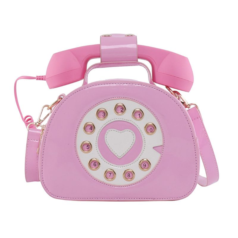 Women Girl Telephone Shaped Shoulder Bag PU Leather Shopping Street School Crossbody Satchel Tote Purse and: Pink