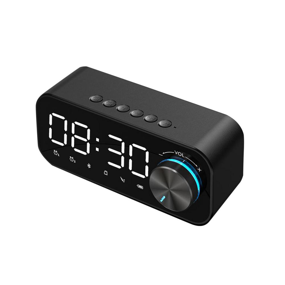 Draagbare Luidsprekers Bluetooth Led Wekker Spiegel Digitale Display Radio Wekker Draadloze Luidspreker Tf Muziekspeler: Black