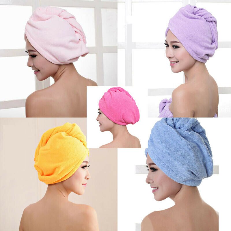 Kvinder mikrofiber badehåndklæde hår hurtigtørrende håndklæde bruserhue hat turban hoved wrap badeværktøj til dame