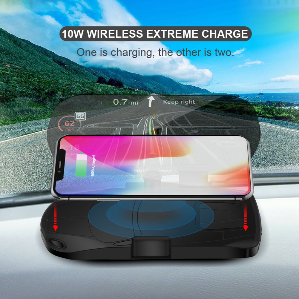 Car HUD GPS Navigation Head Up Display Projector Phone Holder Wireless Charger for Smartphone Mobile Phone