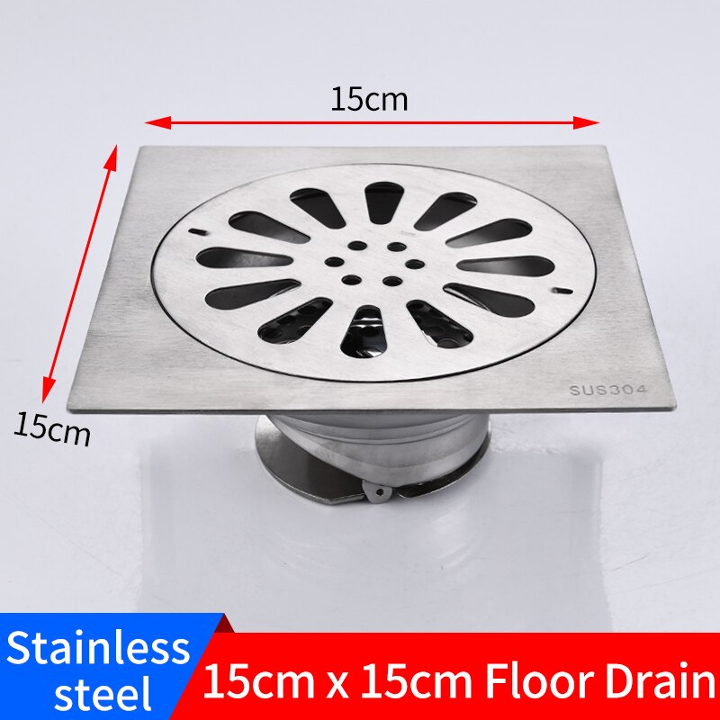 15*15 Cm Afvoerputje Rvs Balkon Badkamer Douche Drain Cover Vierkante Anti-geur Afval Roosters Drains haar Zeef: 15cm x 15cm