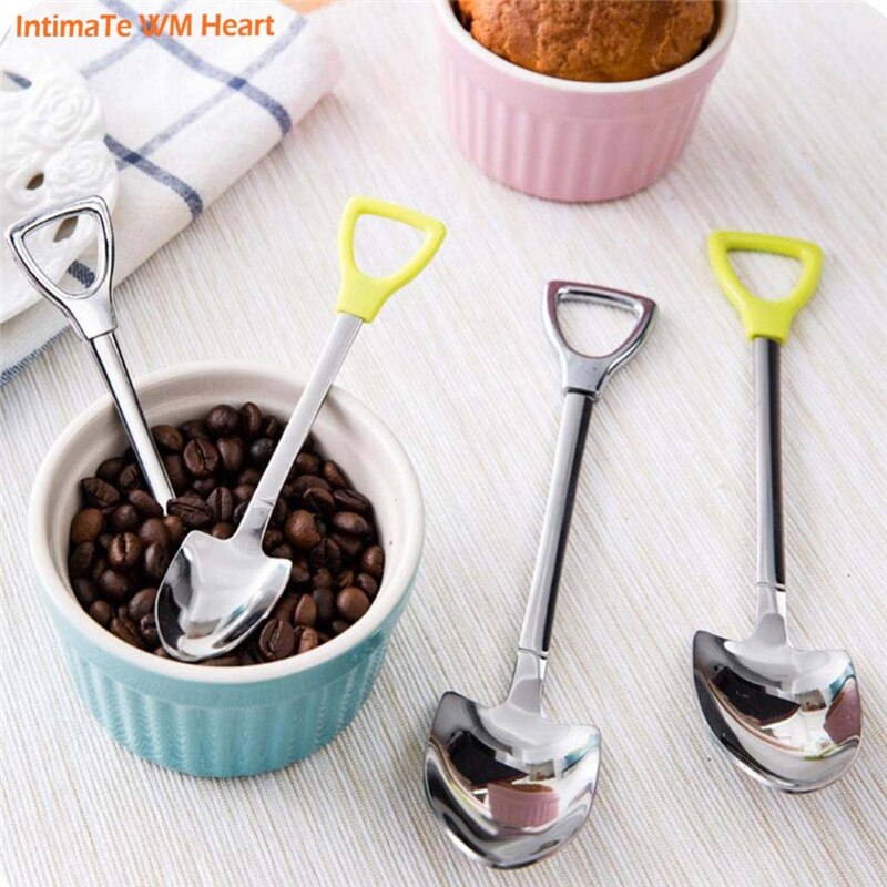 1 cuchara de acero inoxidable con forma de pala, de café, helado, cuchara sopera de miel, mango largo, cucharas de té para niños