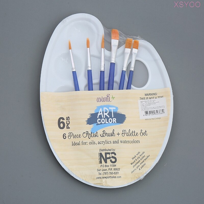 1 pçs paleta de plástico adicionar 6 pincel de tinta caneta pintura de arte bandeja de desenho de plástico paleta de cores para pintura a óleo aquarela pálete