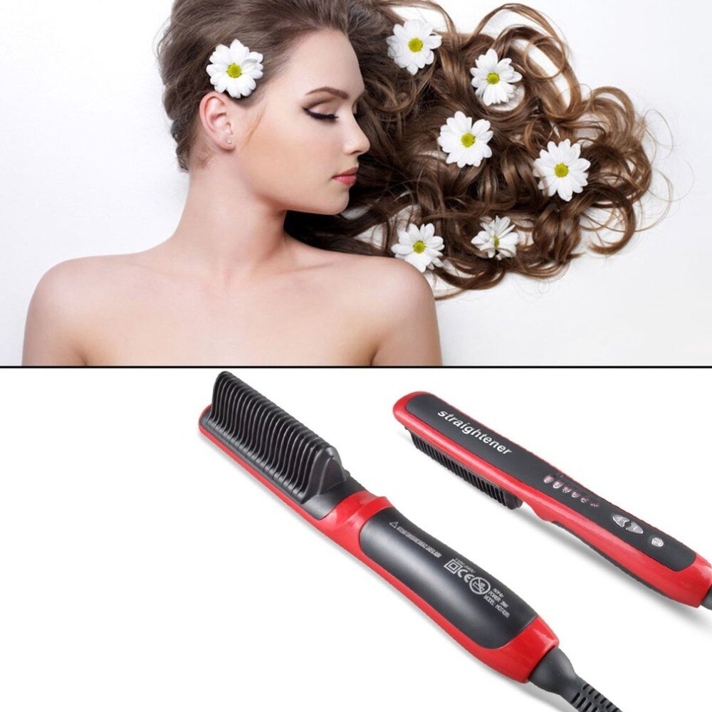 HQT-908B défriser les cheveux Durable électrique droite cheveux peigne brosse LCD chauffé en céramique cheveux redressage brosse EU Plug