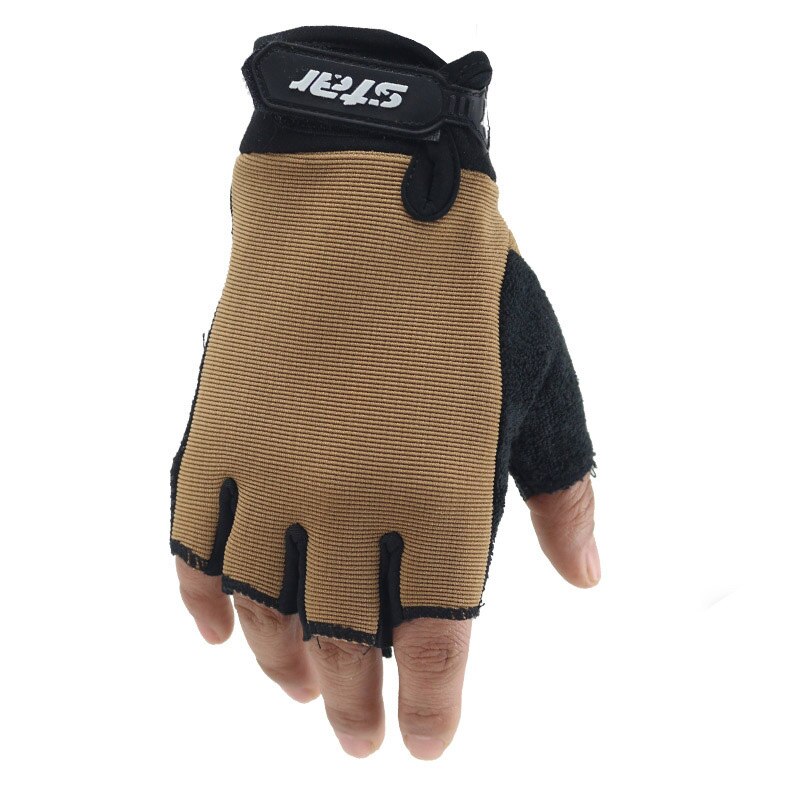 Luvas de Fitness masculino luvas halteres barra horizontal de equipamentos de exercício de treinamento de pulso esportes luvas metade do dedo luvas de bicicleta anti-skid B58: Sand color / S