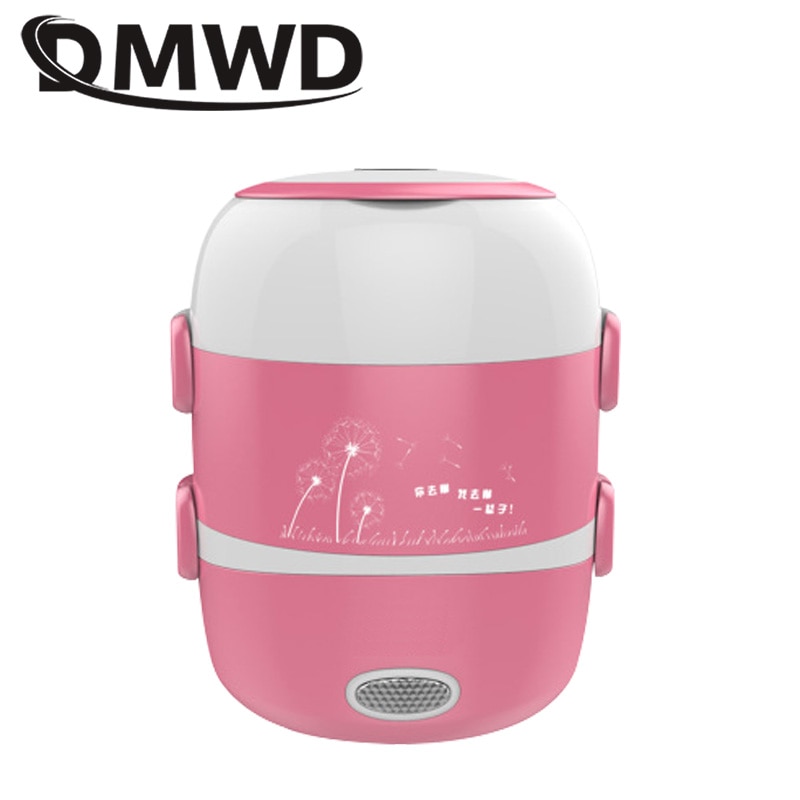 DMWD Electric Mini rice cooker 2/3 layers stainless steel liner portable egg boiler steamer food warmer lunch box multicooker 2L