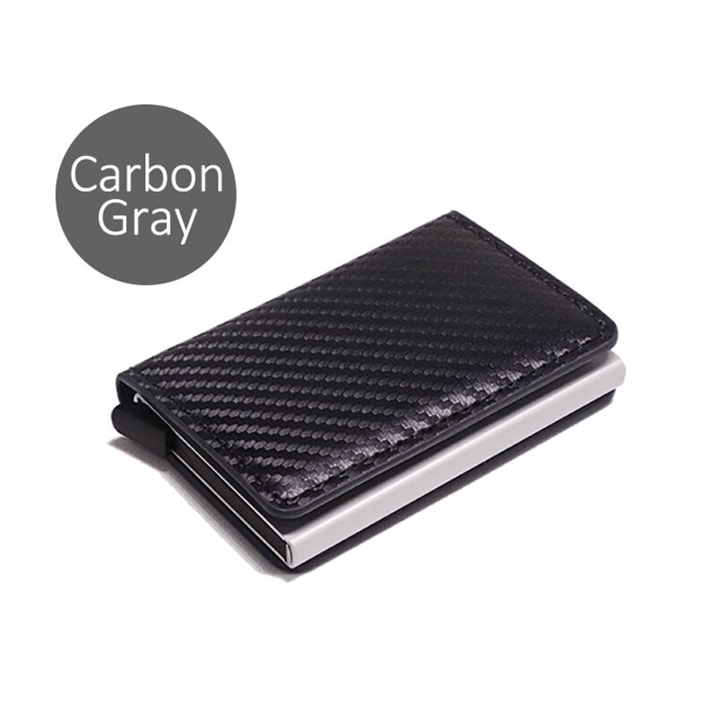 Dienqi Rfid Koolstofvezel Credit Kaarthouder Mannen Portefeuilles Zwarte Korte Purse Man Trifold Leather Slim Dunne Mini Portemonnee Smart walet: Carbon Grey