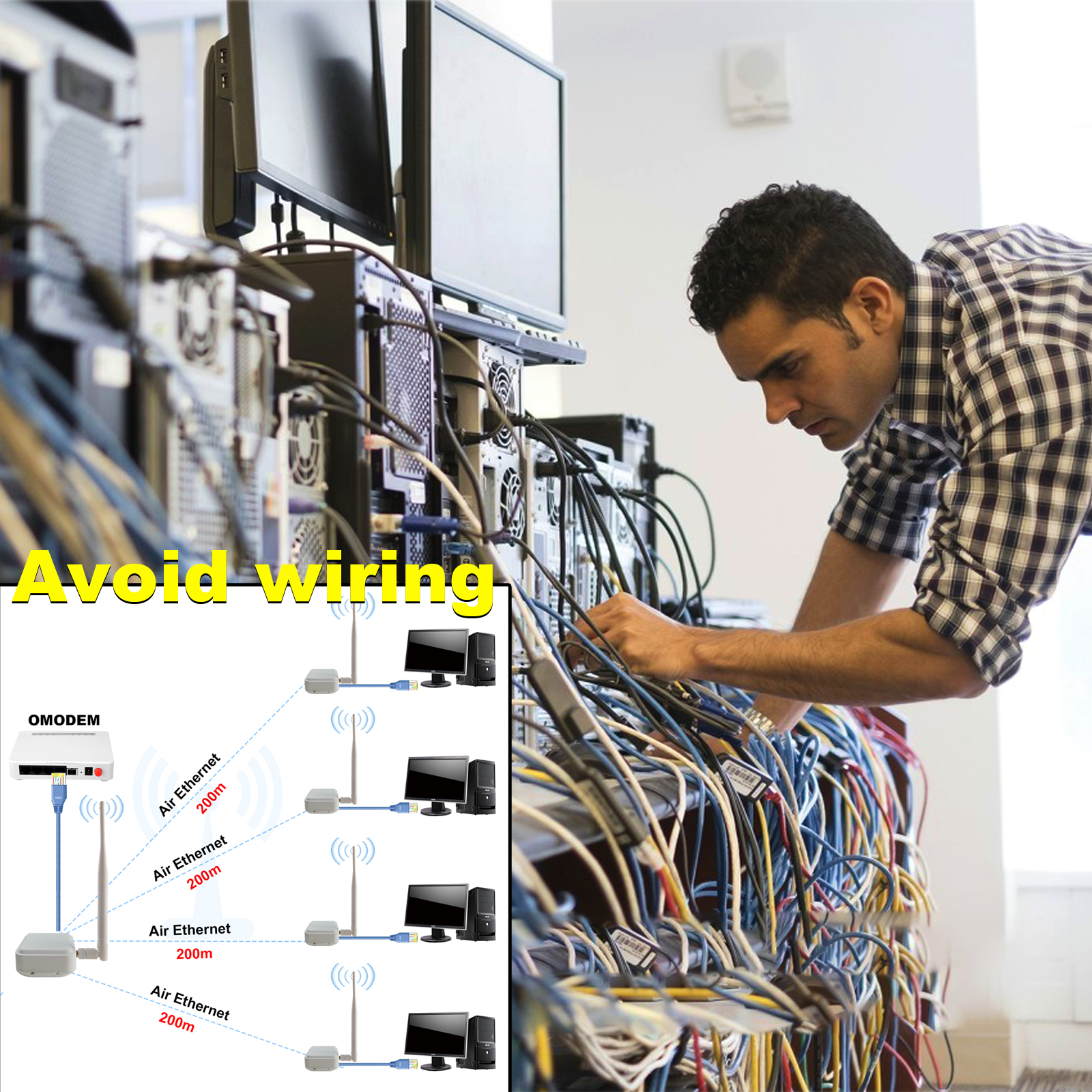 Kit de pont de Port de connecteur d'air Ethernet mural, Signal sans fil, longue Distance extérieure jusqu'à 1000 mètres, émetteur-récepteur