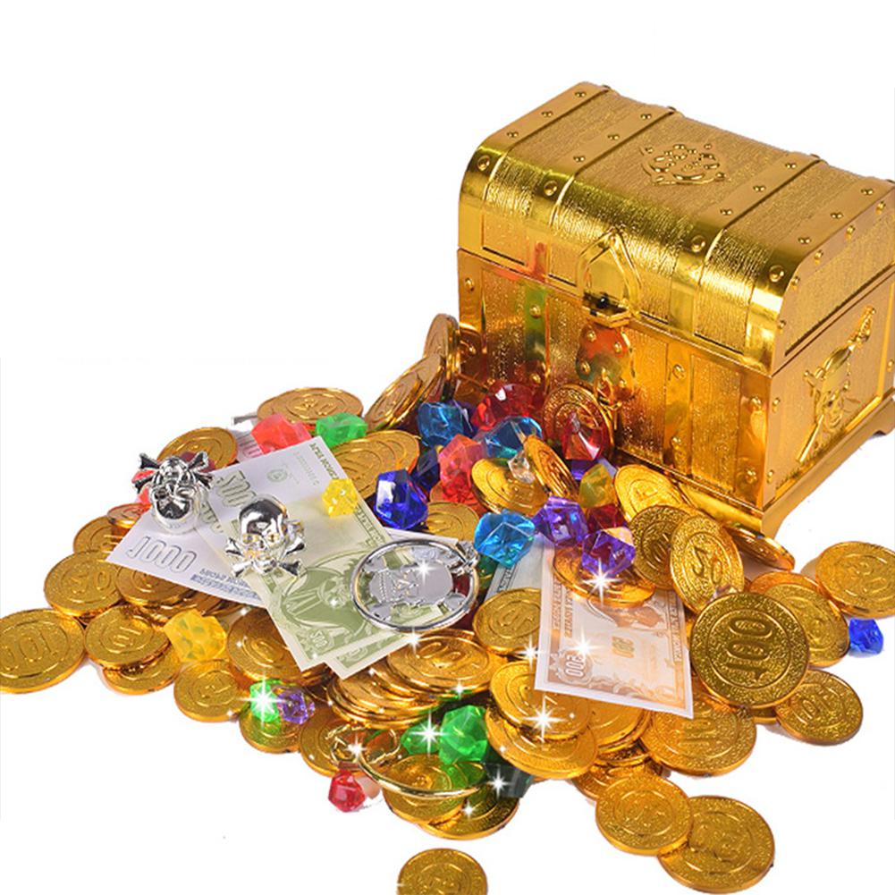 Retro skattekasse med lås legetøj til fest favoriserer rekvisitter dekoration pirat skattekiste til børn foregiver at betale legetøj: D