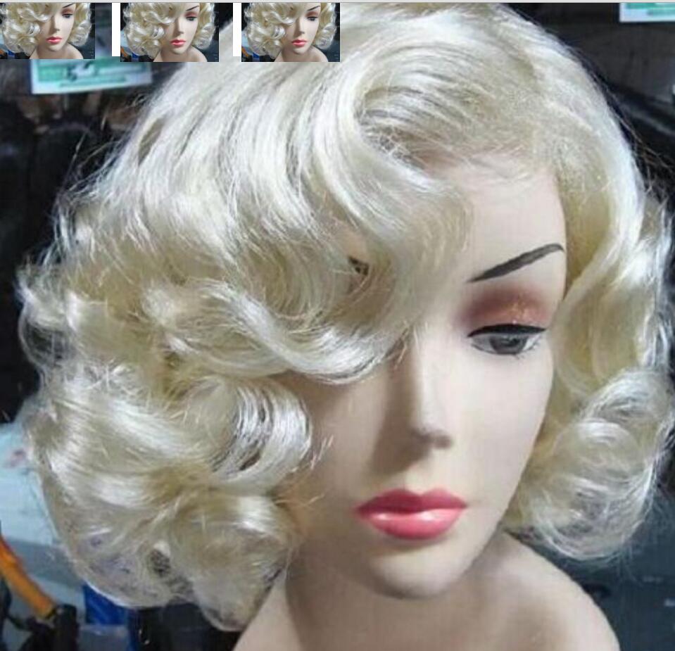 bijoux perruque Marilyn Monroe perruque bouclée Cosplay cheveux pleine perruques Style court Blond