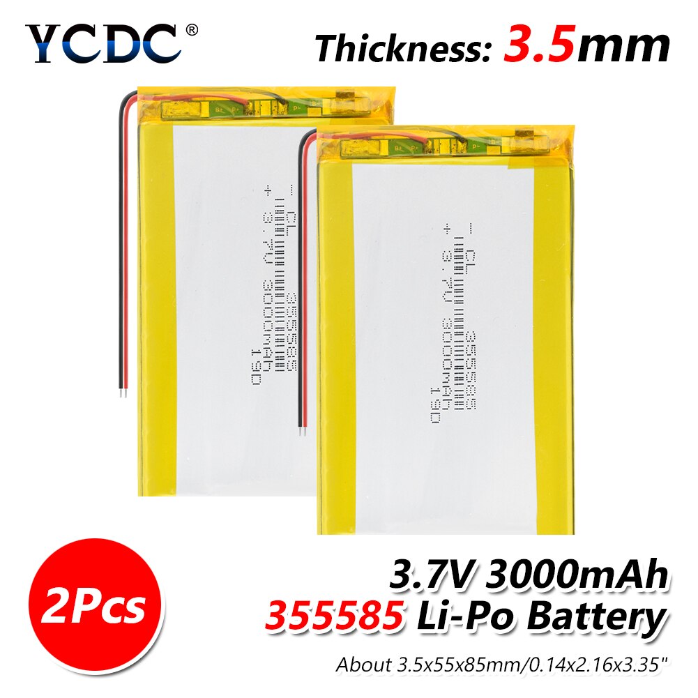 355585 3000mAh 3.7V Lithium Polymer Rechargeable battery For phone E-Book Onyx Boox PAD LAPTOP MP4 MP5 GPS DVR Power Bank: 2 pieces