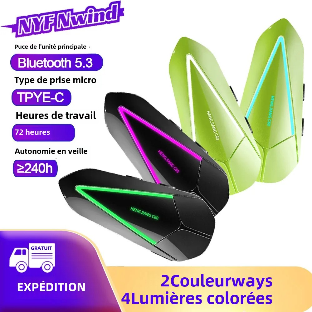 C60 oordopjes voor motorhelmen, muziek delen via headset, bluetooth 5.3 voor communicatie onder de helm, microfoon met ruisonderdrukking