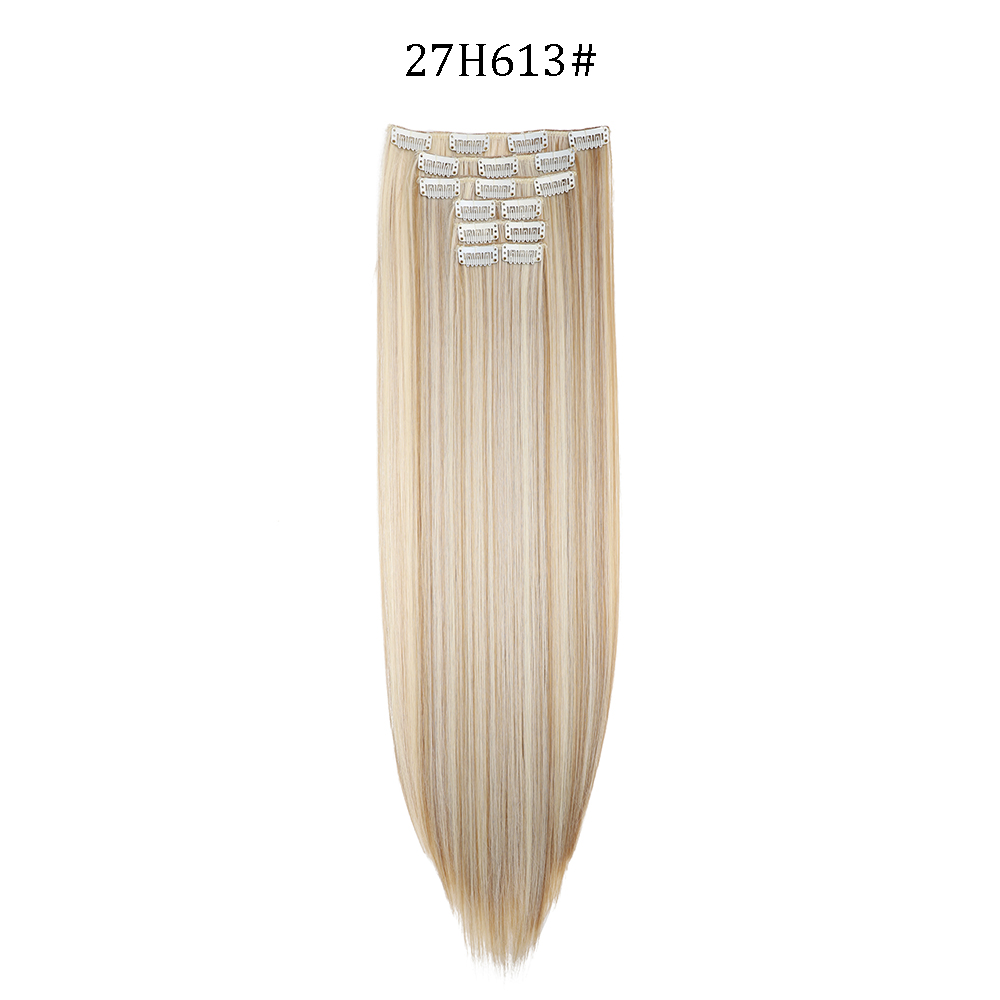 24 inch Synthetische Lange Rechte Kapsel 16 Clips 6 stks/set Hair Extensions Blond Zwart Haarstukjes Hittebestendig Voor Vrouwen: Ombre