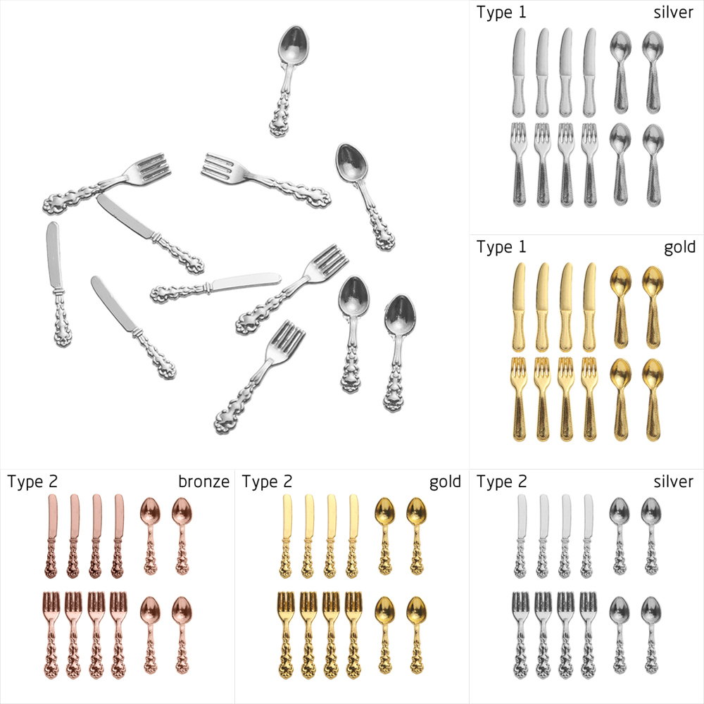 12Pcs Simulation Mini Cutlery Set Dollhouse Furniture 1:12 Scale Fork Knife Spoon Miniature Tableware Doll Accessories